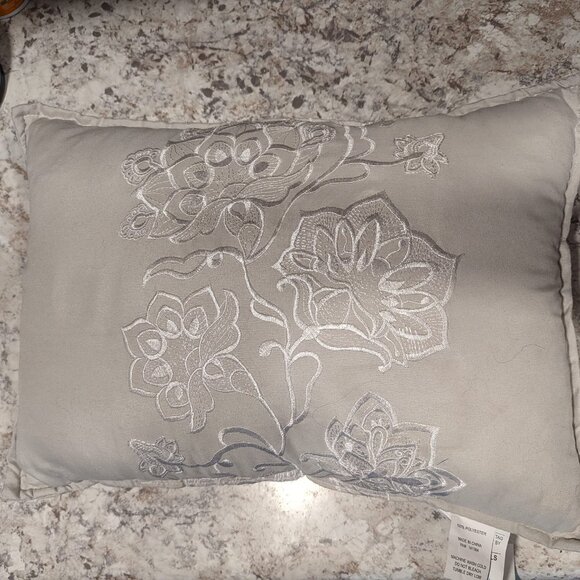 Light Blue Floral Embroidered Throw Pillow - Picture 1 of 1